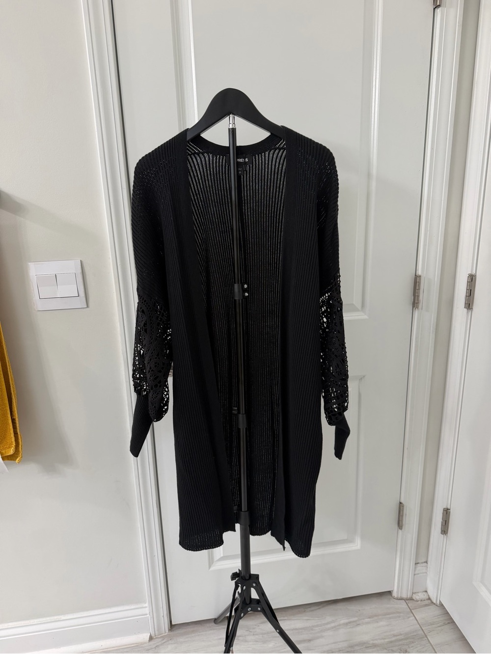 Express Black Open Knit Crochet Sleeve Cardigan Size S/P